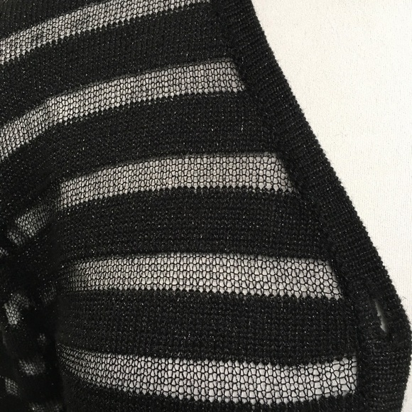 Black sheer striped cardigan sweater. - Picture 3 of 6